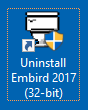OR, double-click "Uninstall Embird" icon on Desktop